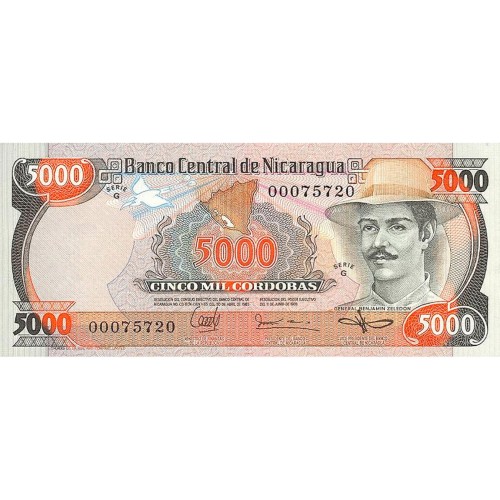 1987 - Nicaragua PIC 146 5,000 Cordobas banknote UNC