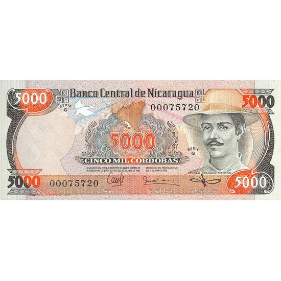 1987 - Nicaragua P146 5,000 Cordobas banknote 1987 - Nicaragua P146 5,000 Cordobas banknote