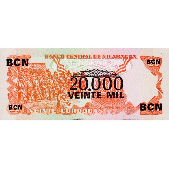 1987 - Nicaragua P147 20,000 en 20 Cordobas banknote 1987 - Nicaragua P147 20,000 en 20 Cordobas banknote