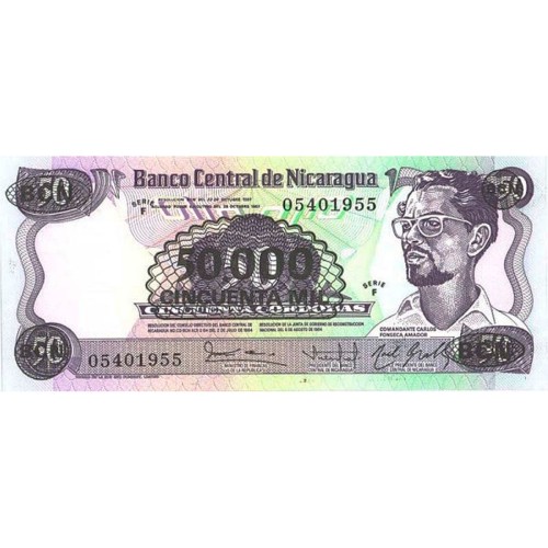 1987 - Nicaragua P148    billete de 50.000 en 50 Córdobas