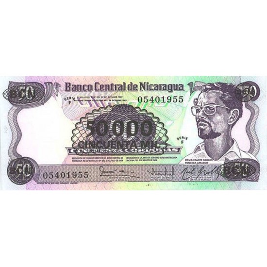 1987 - Nicaragua P148 50.000 en 50 Cordobas banknote 1987 - Nicaragua P148 50.000 en 50 Cordobas banknote