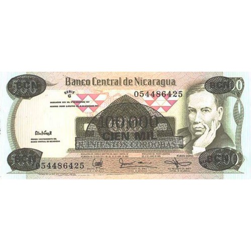 1987 - Nicaragua P149 billete de 100.000 en 500 Córdobas