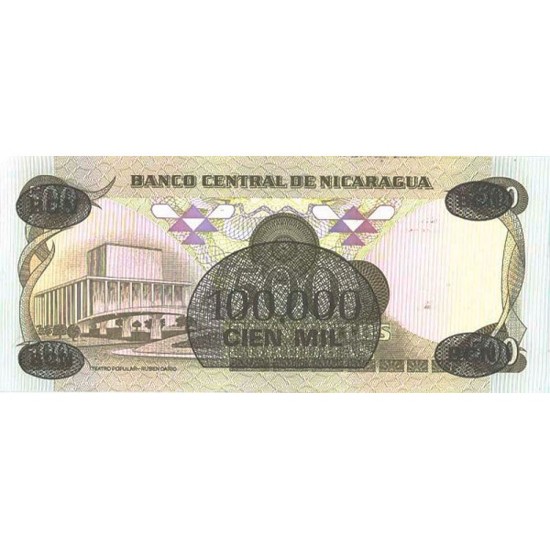 1987 - Nicaragua P149 100,000 en 500 Cordobas banknote 1987 - Nicaragua P149 100,000 en 500 Cordobas banknote