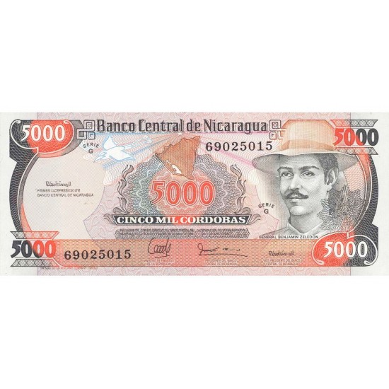 1988 - Nicaragua P157 5,000 Cordobas banknote 1988 - Nicaragua P157 5,000 Cordobas banknote