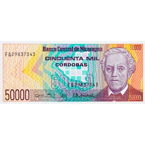 1989 - Nicaragua P161 billete de 50.000 Córdobas