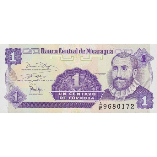 1991 - Nicaragua P167 1 Centavo de Cordoba banknote