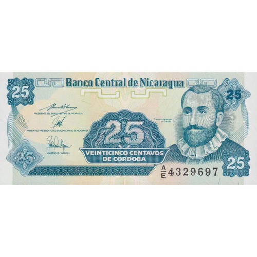 1991 - Nicaragua P170a 25 Centavos de Cordoba banknote