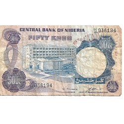1973/8 - Nigeria PIC 14g 50 Kobo banknote G 1973/8 - Nigeria PIC 14g 50 Kobo banknote G