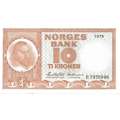 1973 - Norway 10 Kroner banknote PIC 31f UNC