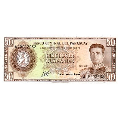 1952 - Paraguay P197b billete de 50 Guaraníes