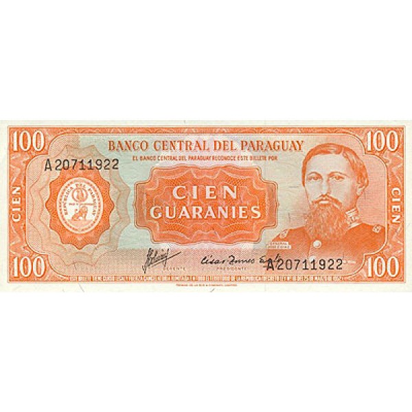 1952 - Paraguay P199b 100 Guaranies banknote