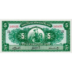 1960 - Peru P76a 5 Soles Oro  banknote