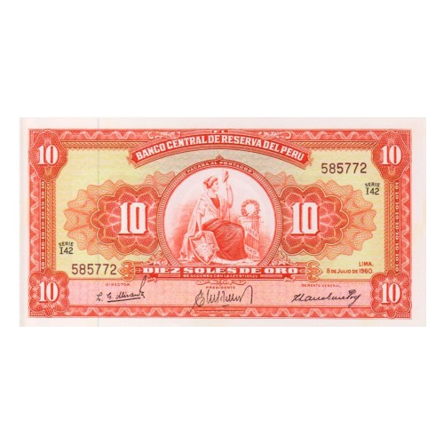 1960 - Perú P82Aa billete de 10 Soles Oro