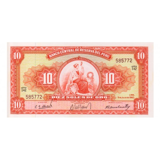 1960 - Peru P82Aa 10 Soles Oro banknote 1960 - Peru P82Aa 10 Soles Oro banknote