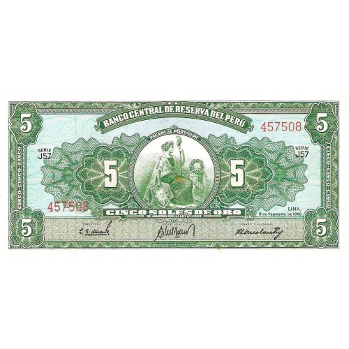 1968 - Perú P83a billete de 5 Soles Oro
