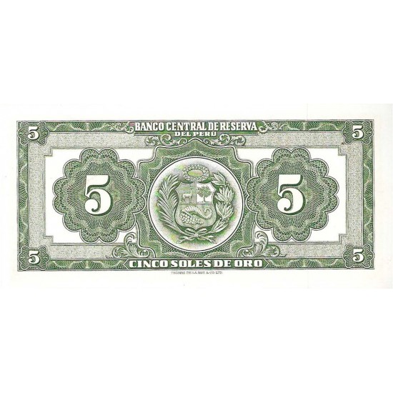 1968 - Peru P83a 5 Soles Oro banknote 1968 - Peru P83a 5 Soles Oro banknote