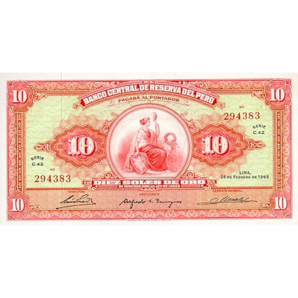 1967 - Peru PIC 84a               10 Soles Gold banknote