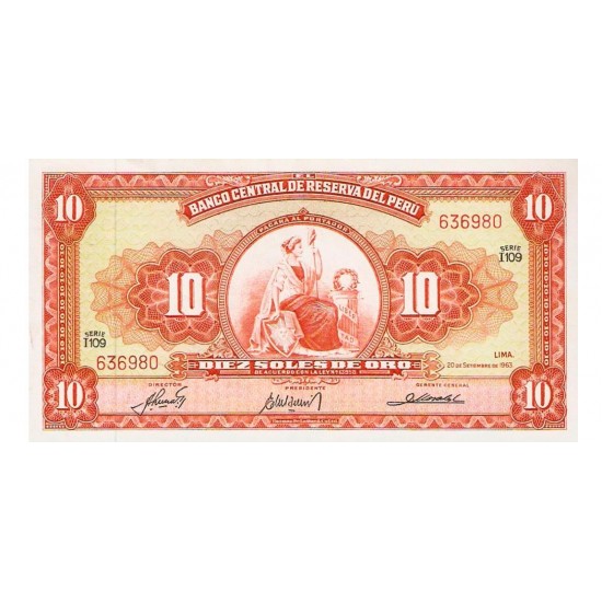 1966 - Peru P84a 10 Soles Oro banknote 1966 - Peru P84a 10 Soles Oro banknote