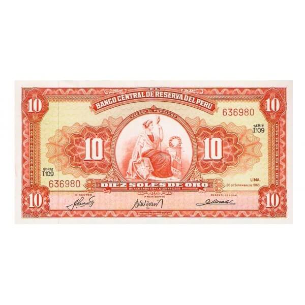 1966 - Peru P84a 10 Soles Oro banknote