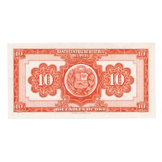 1966 - Peru P84a 10 Soles Oro banknote 1966 - Peru P84a 10 Soles Oro banknote