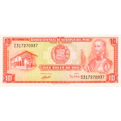 1973 - Peru P100c 10 Soles Oro banknote