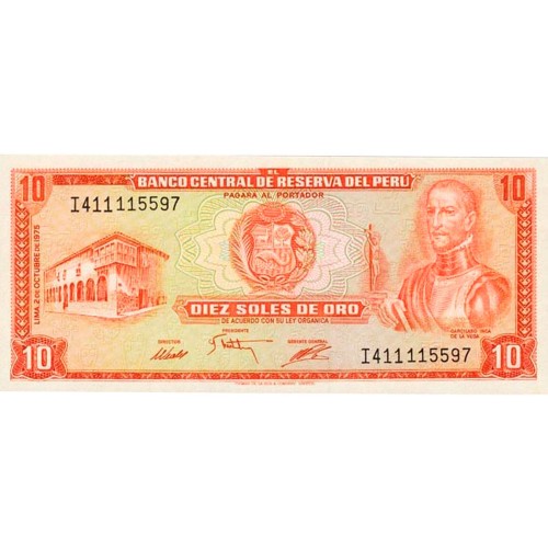1975 - Perú P106 billete de 10 Soles Oro