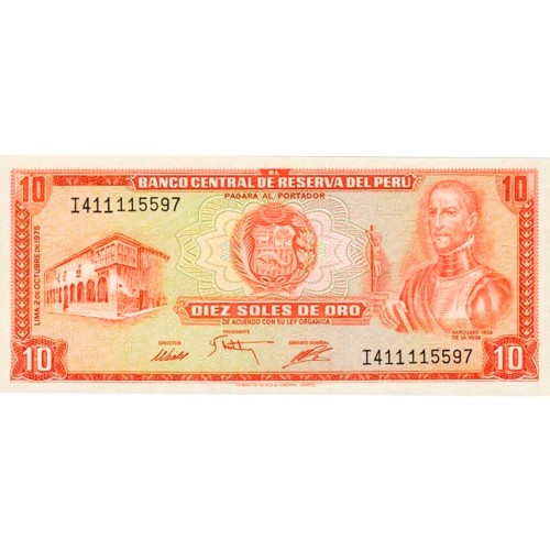 1975 - Peru PIC 106 10 Soles Oro banknote UNC