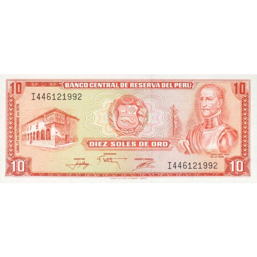 1976 - Perú P112 billete de 10 Soles Oro