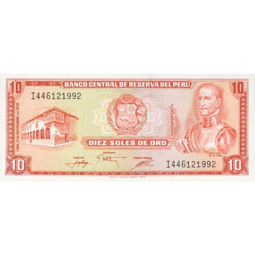 1976 - Perú PIC 112 billete de 10 Soles Oro S/C