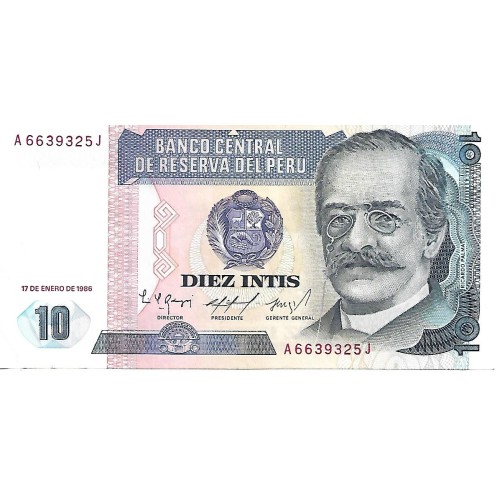1986 - Perú PIC 128 billete de 10 Intis EBC