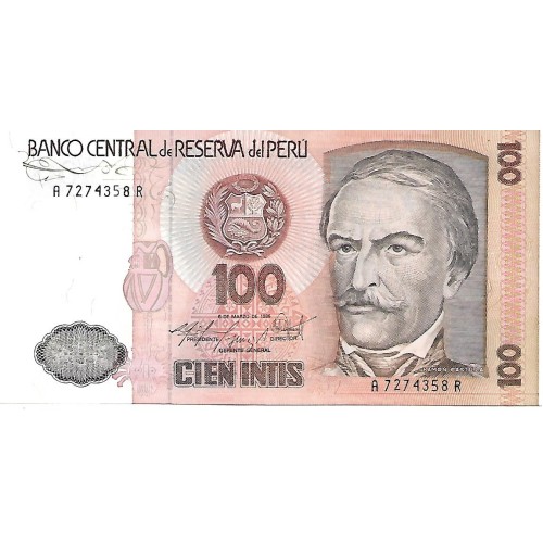 1986 - Perú PIC 132b billete de 100 Intis S/C