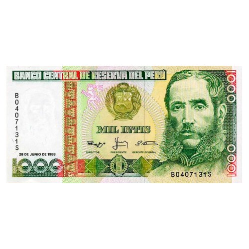 1988 - Peru P136b 1,000 Intis  banknote