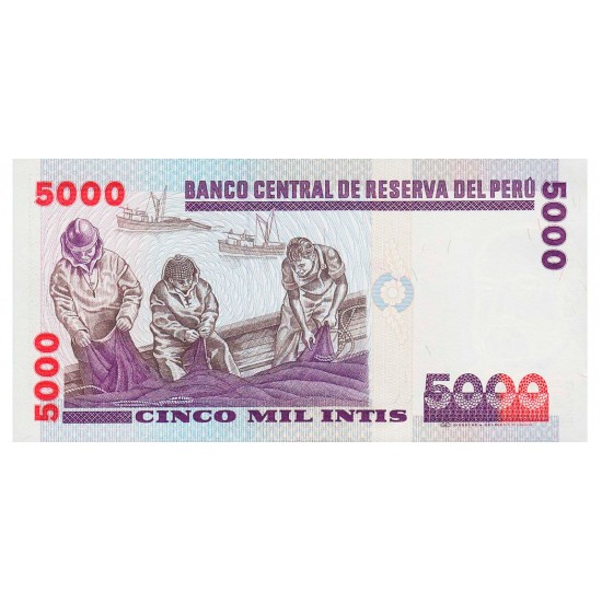 1988 - Peru P137 5,000 Intis banknote 1988 - Peru P137 5,000 Intis banknote