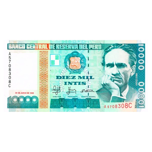 1988 - Peru P140 10,000 Intis  banknote