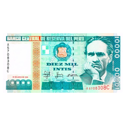 1988 - Peru PIC 140 10,000 Intis banknote UNC