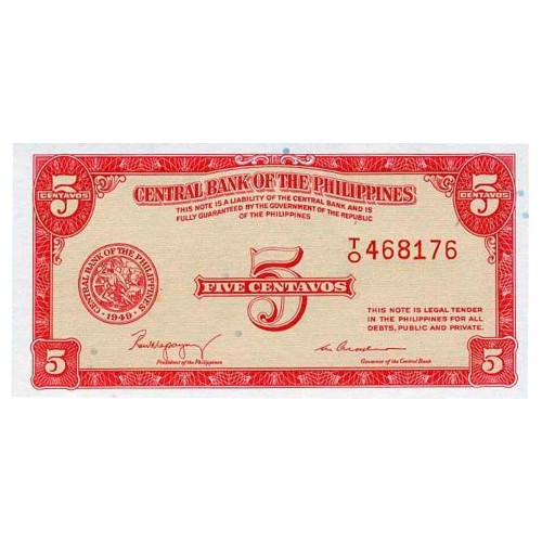 1949 - Filipinas P126a billete de 5 Centavos