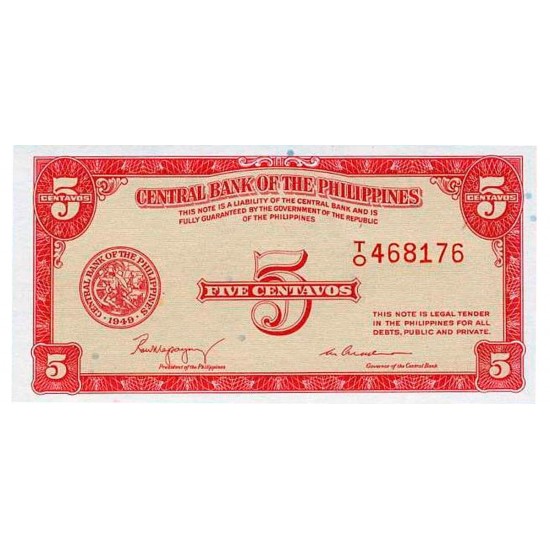 1949 - Philippines P126a 5 Cents banknote 1949 - Philippines P126a 5 Cents banknote