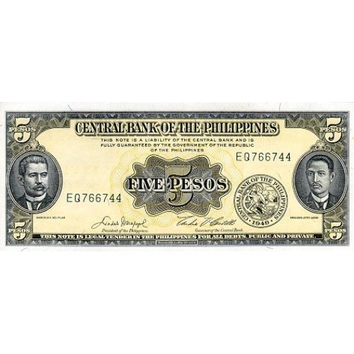 1949 - Filipinas P135e billete de 5 Pesos