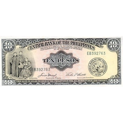 1949 - Filipinas P136e billete de 10 Pesos