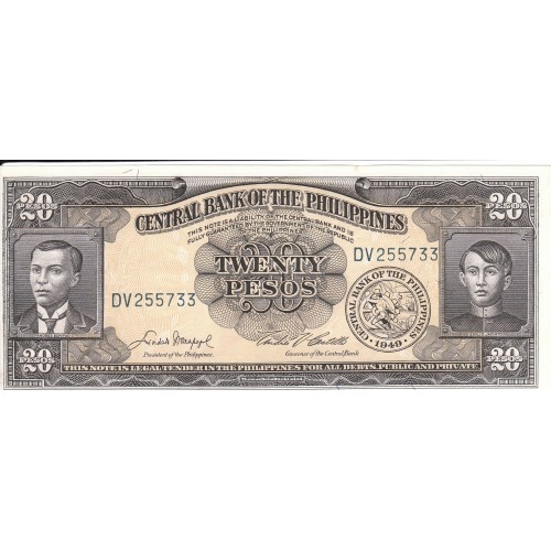 1949 - Filipinas P137d billete de 20 Pesos