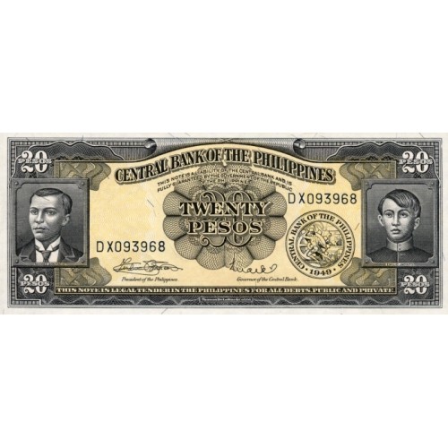 1949 - Filipinas P137e billete de 20 Pesos
