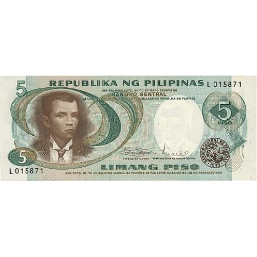 1969 - Filipinas P143b billete de 5 Piso