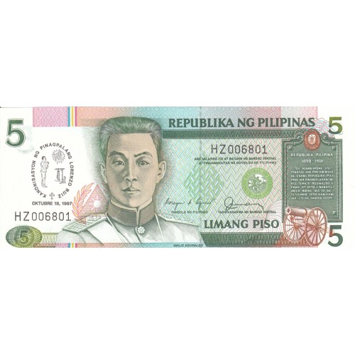 1987 - Philippines P176   5 Piso banknote