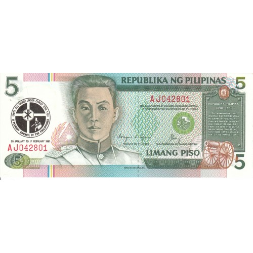 1986 - Filipinas P179 billete de 5 Piso