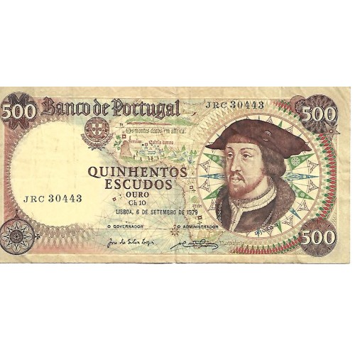 1979 - Portugal PIC 170b billete de 500 Escudos MBC