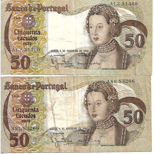 1980 - Portugal PIC 174b billete de 50 Escudos BC
