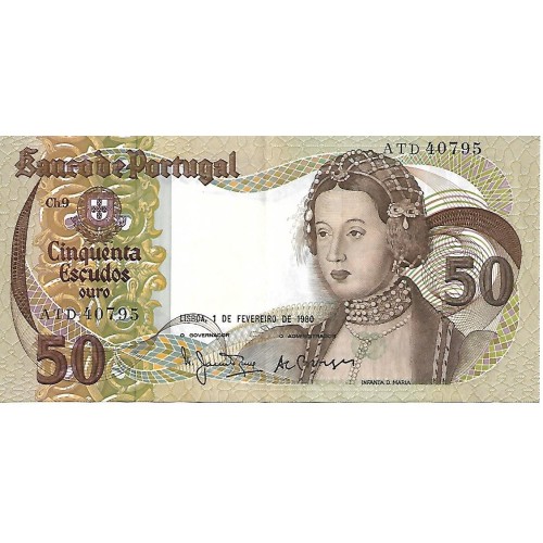 1980 - Portugal PIC 174b billete de 50 Escudos EBC