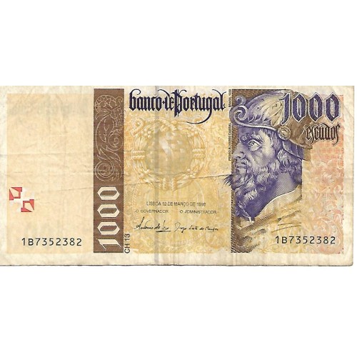 1998 - Portugal PIC 188c billete de 1.000 Escudos BC