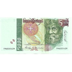 1996 - Portugal 5.000 Escudos banknote PIC 190b XF 1996 - Portugal 5.000 Escudos banknote PIC 190b XF