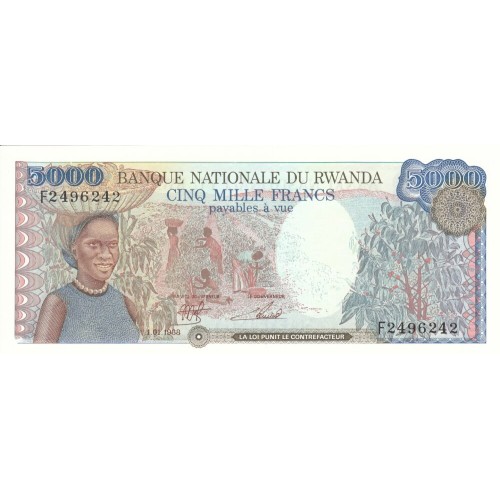 1988 - Rwanda PIC 22   5000 Francs banknote